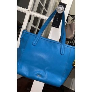 Fossil Blue Leather Tote